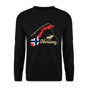 Norwegen Tour Geschenk elch flagge angel - Unisex Pullover - Schwarz - Vorne - Alina (178cm) & Michal (187cm)