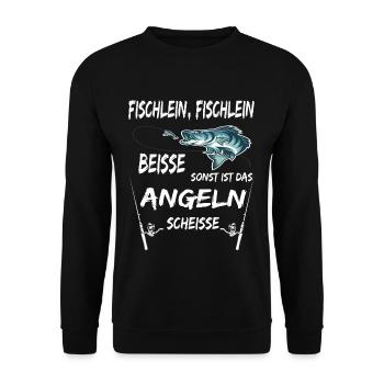Fischlein beisse angeln lustiges funny geschenk - Unisex Pullover - Schwarz - Vorne - Alina (178cm) & Michal (187cm)