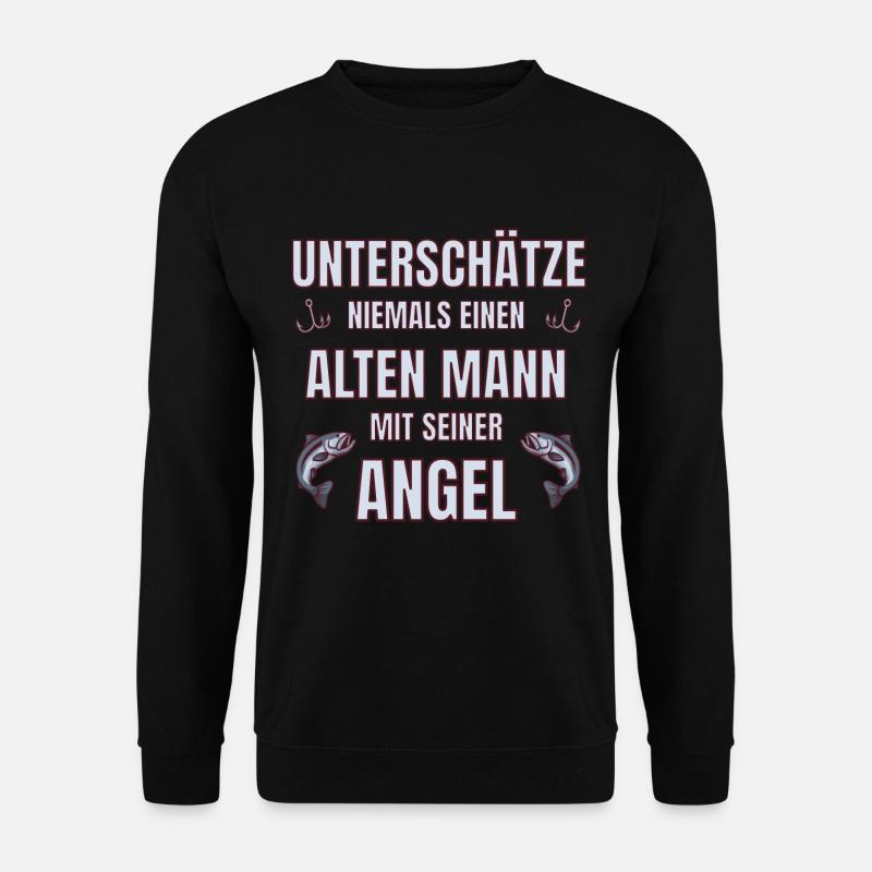 Angler - Unterschätze niemals alten Mann mit Angel - Unisex Pullover - Schwarz
