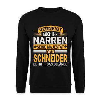 Schneider Design für einen Schneider - Unisex Pullover - Schwarz - Vorne - Alina (178cm) & Michal (187cm)
