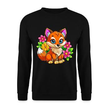 Flower-loving fox - Unisex Sweatshirt - black - Front - Alina (178cm) & Michal (187cm)