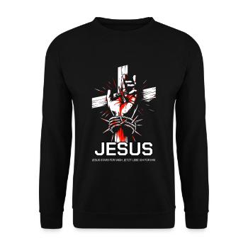 Jesus starb für mich - Unisex Pullover - Schwarz - Vorne - Alina (178cm) & Michal (187cm)