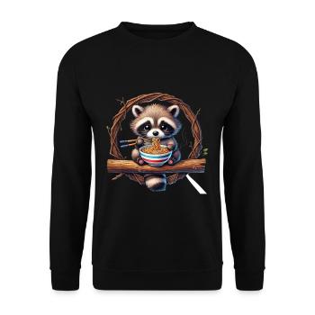 raton laveur mignon mangeant des nouilles ramen - Sweat-shirt Unisexe - noir - Devant - Alina (178cm) & Michal (187cm)