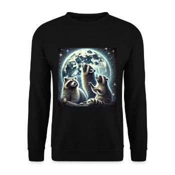 Three Raccoons Howl to the Moon Fantasy Art - Unisex Sweatshirt - black - Front - Alina (178cm) & Michal (187cm)