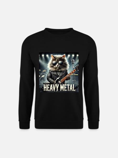 Heavy Metal Katze mit Gitarre - Unisex Pullover - Schwarz
