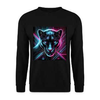 Cyberpunk Panther – Neon Stil - Unisex Pullover - Schwarz - Vorne - Alina (178cm) & Michal (187cm)
