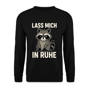 Waschbär mit Spruch – Lass mich in Ruhe - Unisex Pullover - Schwarz - Vorne - Alina (178cm) & Michal (187cm)