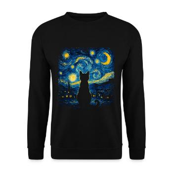 Katzen-Silhouette Sternennacht - Unisex Pullover - Schwarz - Vorne - Alina (178cm) & Michal (187cm)