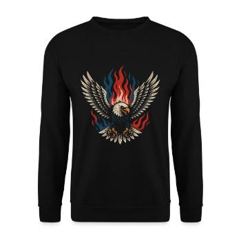 American - Flaming Eagle - Unisex Sweatshirt - black - Front - Alina (178cm) & Michal (187cm)