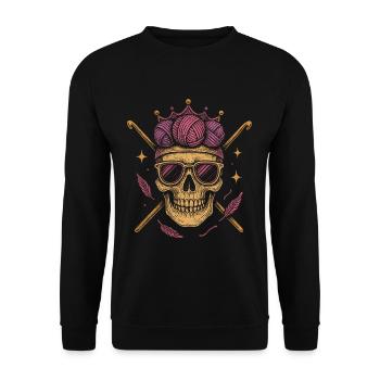 Knitting skull with crown and sunglasses - Unisex Sweatshirt - black - Front - Alina (178cm) & Michal (187cm)