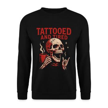Tattooed And Tired Schädelkunst - Unisex Pullover - Schwarz - Vorne - Alina (178cm) & Michal (187cm)