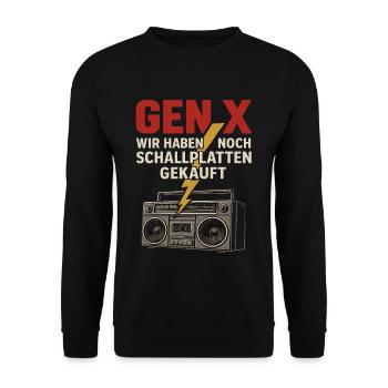 Gen X Wir Haben Noch Schallplatten Gekauft - Unisex Pullover - Schwarz - Vorne - Alina (178cm) & Michal (187cm)
