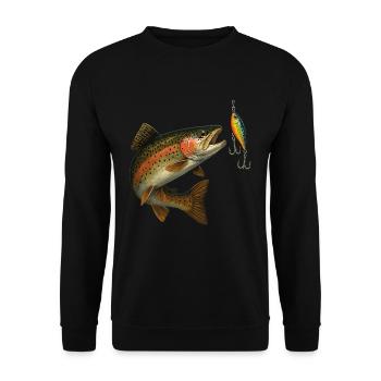 Trout Bite Design – Trout & Wobbler Scene - Unisex Sweatshirt - black - Front - Alina (178cm) & Michal (187cm)