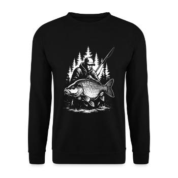 Retro Karpfenangeln – Schwarz-Weiß Angler-Style - Unisex Pullover - Schwarz - Vorne - Alina (178cm) & Michal (187cm)