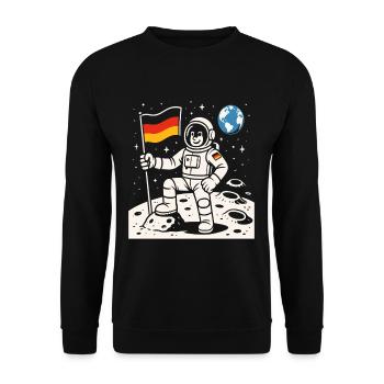 Abenteuerlustiger Astronaut Mit Deutscher Flagge - Unisex Pullover - Schwarz - Vorne - Alina (178cm) & Michal (187cm)