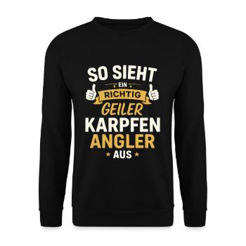 Geiler Karpfen Angler – Lustiger Spruch - Unisex Pullover - Schwarz - Vorne - Alina (178cm) & Michal (187cm)