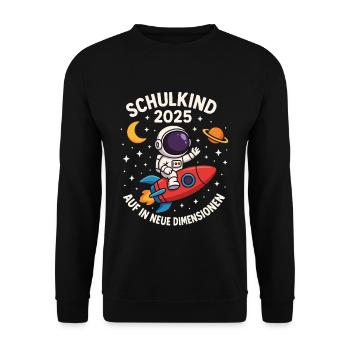 Schulkind 2025 Astronaut Rakete - Unisex Pullover - Schwarz - Vorne - Alina (178cm) & Michal (187cm)