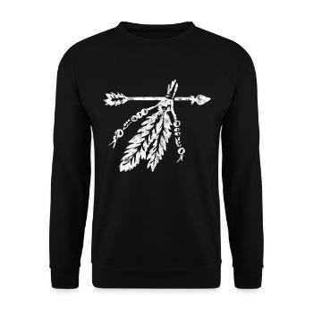 Arrow with feathers, Indian symbol, protection & strength - Unisex Sweatshirt - black - Front - Alina (178cm) & Michal (187cm)
