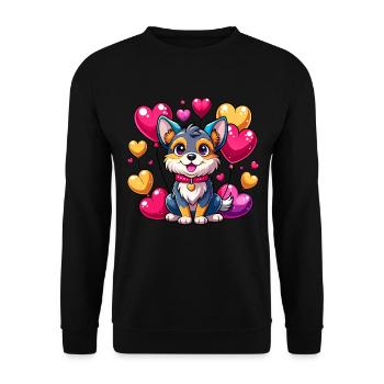 Hund mit bunten Luftballons - Unisex Pullover - Schwarz - Vorne - Alina (178cm) & Michal (187cm)
