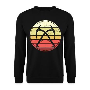 Eisklettern Retro Eispickel Eiskletterer - Unisex Pullover - Schwarz - Vorne - Alina (178cm) & Michal (187cm)