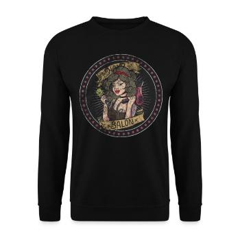 Friseursalon Freundliche Friseurin Föhn - Unisex Pullover - Schwarz - Vorne - Alina (178cm) & Michal (187cm)