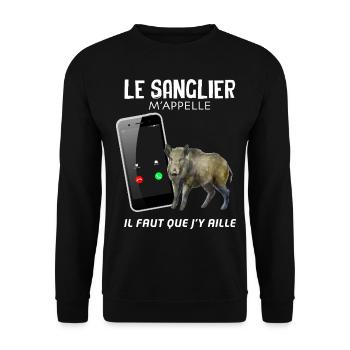 Chasseur de Sanglier Cadeau Humour Chasse Gibier - Sweat-shirt Unisexe - noir - Devant - Alina (178cm) & Michal (187cm)