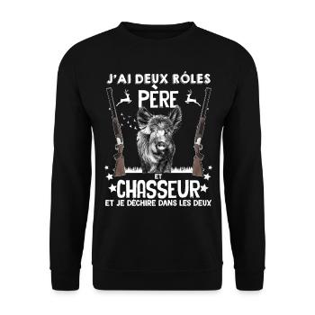 Pere et chasseur de sanglier - Sweat-shirt Unisexe - noir - Devant - Alina (178cm) & Michal (187cm)