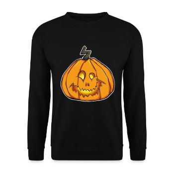 Lustiger Halloween Kürbis - Unisex Pullover - Schwarz - Vorne - Alina (178cm) & Michal (187cm)