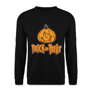 Lustiges Halloween Kürbis Trick or Treat - Unisex Pullover - Schwarz - Vorne - Alina (178cm) & Michal (187cm)