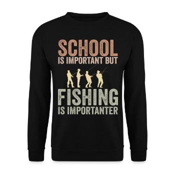 Schule ist wichtig, aber Angeln ist noch wichtiger - Unisex Pullover - Schwarz - Vorne - Alina (178cm) & Michal (187cm)