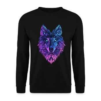 Polygon Wolf – Tête de loup néon en bleu et violet - Sweat-shirt Unisexe - noir - Devant - Alina (178cm) & Michal (187cm)