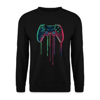 Retro Gaming Controller – Neon Gamer Design - Unisex Pullover - Schwarz - Vorne - Alina (178cm) & Michal (187cm)