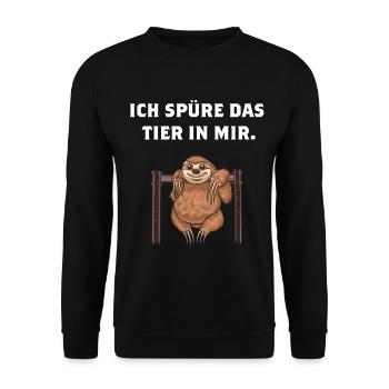 Faultier Ich spüre das Tier in mir lustiger Spruch - Unisex Pullover - Schwarz - Vorne - Alina (178cm) & Michal (187cm)