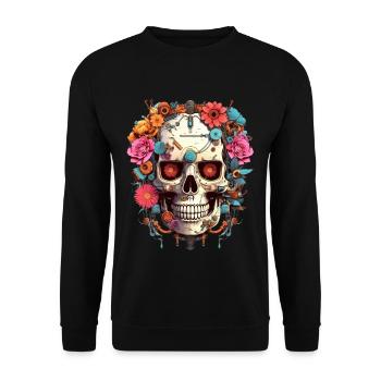 Cyborg Skull Robot Android Sugar Skull - Unisex Sweatshirt - black - Front - Alina (178cm) & Michal (187cm)