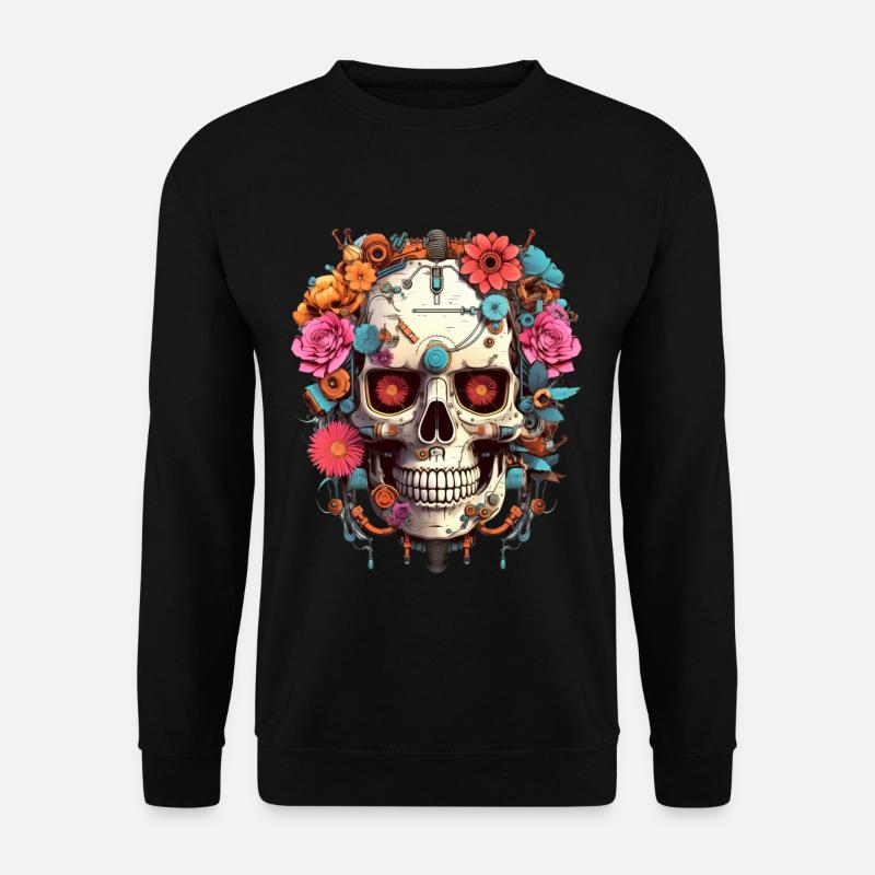 Cyborg Totenkopf Roboter Androide Sugar Skull - Unisex Pullover - Schwarz