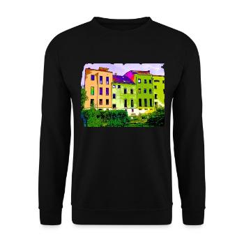 Image par type de maisons d’images « Hundertwasser » - Sweat-shirt Unisexe - noir - Devant - Alina (178cm) & Michal (187cm)