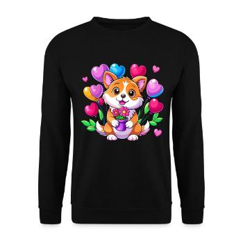 Dog with colorful balloons - Unisex Sweatshirt - black - Front - Alina (178cm) & Michal (187cm)