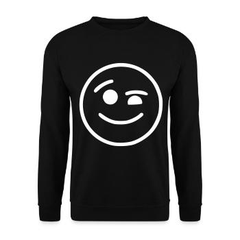 Emoji Skizze zwinkern weiß - Unisex Pullover - Schwarz - Vorne - Alina (178cm) & Michal (187cm)