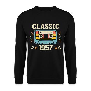 Vintage 1957 Retro Geburtstagskassette 1957 - Unisex Pullover - Schwarz - Vorne - Alina (178cm) & Michal (187cm)