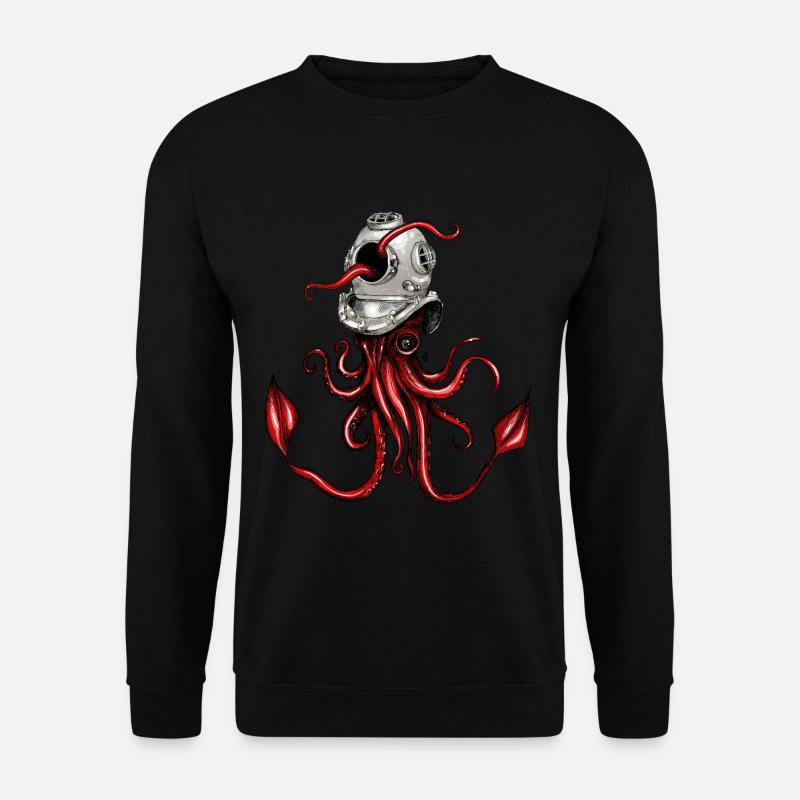 Tintenfisch mit Taucherhelm - Unisex Pullover - Schwarz