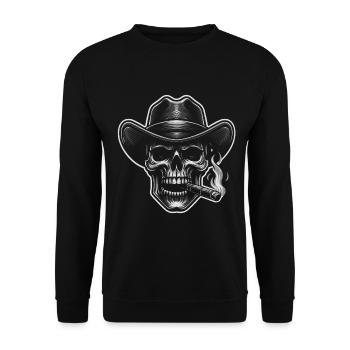 Crâne cool avec cigare et chapeau de cow-boy Stetson - Sweat-shirt Unisexe - noir - Devant - Alina (178cm) & Michal (187cm)