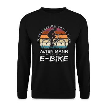 E-Biker E-Bike E bike Rentner Fahrrad Radfahrer - Unisex Pullover - Schwarz - Vorne - Alina (178cm) & Michal (187cm)