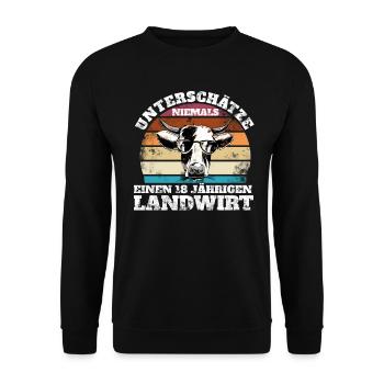18. Geburtstag Landwirt Hof Landwirtschaft Kuh - Unisex Pullover - Schwarz - Vorne - Alina (178cm) & Michal (187cm)