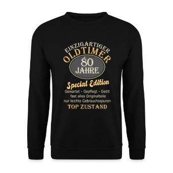 80. Geburtstag 80 Jahre 80er Geschenk Männer - Unisex Pullover - Schwarz - Vorne - Alina (178cm) & Michal (187cm)
