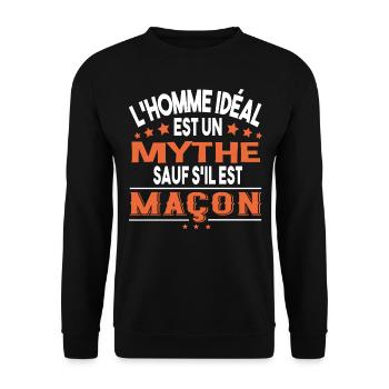 Maçon homme. Cadeau métier Bâtiment brique ouvrier - Sweat-shirt Unisexe - noir - Devant - Alina (178cm) & Michal (187cm)