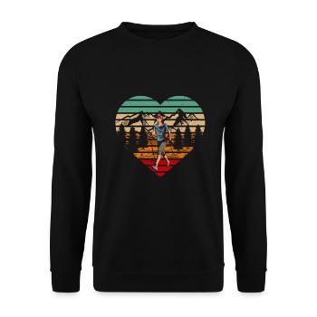 Vintage Hiking Herz - Unisex Pullover - Schwarz - Vorne - Alina (178cm) & Michal (187cm)