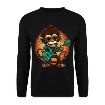 Affe Schimpanse spielt Acousitc Rock Gitarre - Unisex Pullover - Schwarz - Vorne - Alina (178cm) & Michal (187cm)