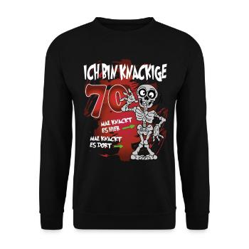 Geburtstag 70 Knackige Jahre Skelett Knochen - Unisex Pullover - Schwarz - Vorne - Alina (178cm) & Michal (187cm)