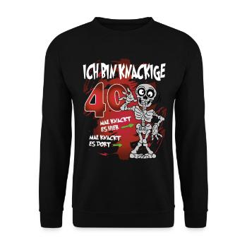 Geburtstag 40 Knackige Jahre Skelett Knochen - Unisex Pullover - Schwarz - Vorne - Alina (178cm) & Michal (187cm)