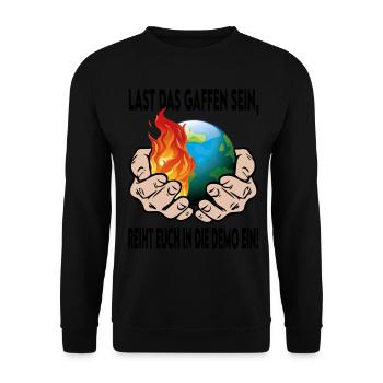 Klimawandel Klimakatastrophe Demostration - Unisex Pullover - Schwarz - Vorne - Alina (178cm) & Michal (187cm)
